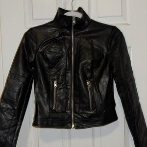 Women’s NWT Black Quilted Faux Leather Moto Jacket Size XS